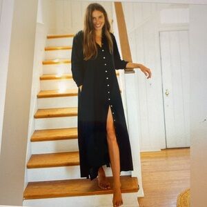 Natural Life Drew Maxi Shirt dress L/XL Womens light Cotton Lagenlook Beach Navy